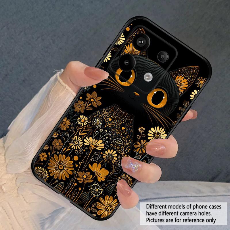 Flower Cat Black For Redmi Note 10 11 Note12S 12 13 14 Pro Plus 5G 14S 4G 13ProPlus 9S 9 P ro 13C 14C silicone soft phone case