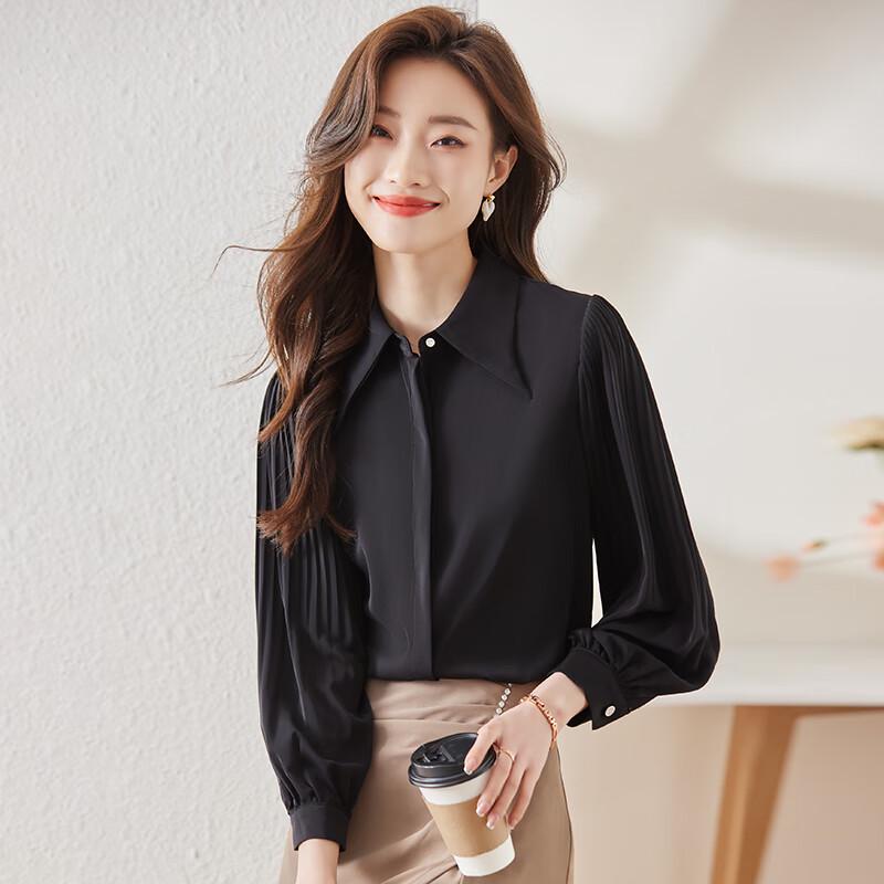 Teluoman Women s Pleated Sleeve Long-Sleeve Shirt 2XL