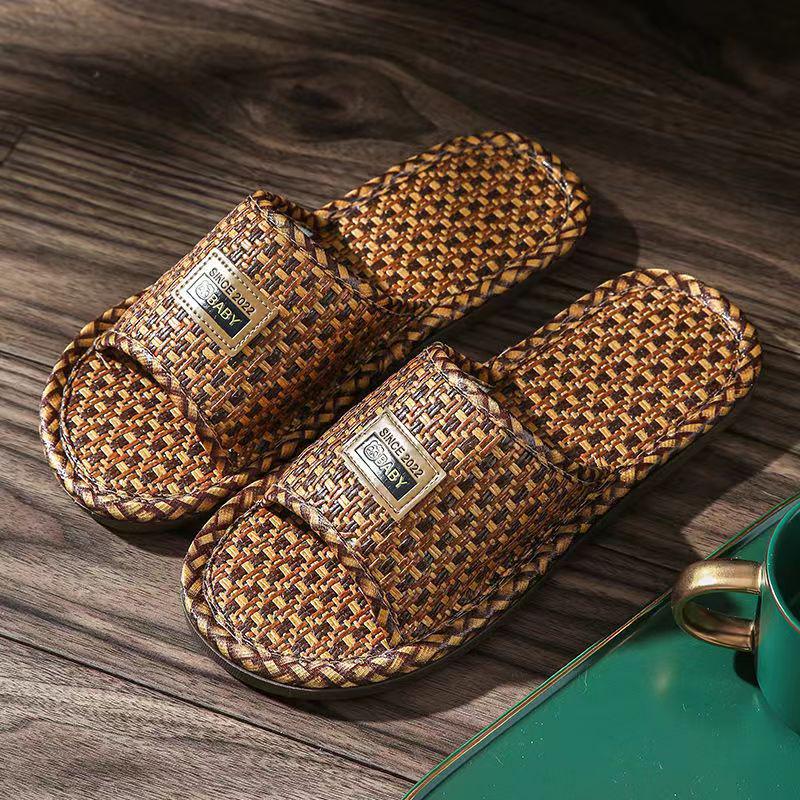 Unisex Rattan-Slipper: Sommer Indoor Rutschfest, Dicksohliger Bambusstroh, Perfekt für alle Jahreszeiten