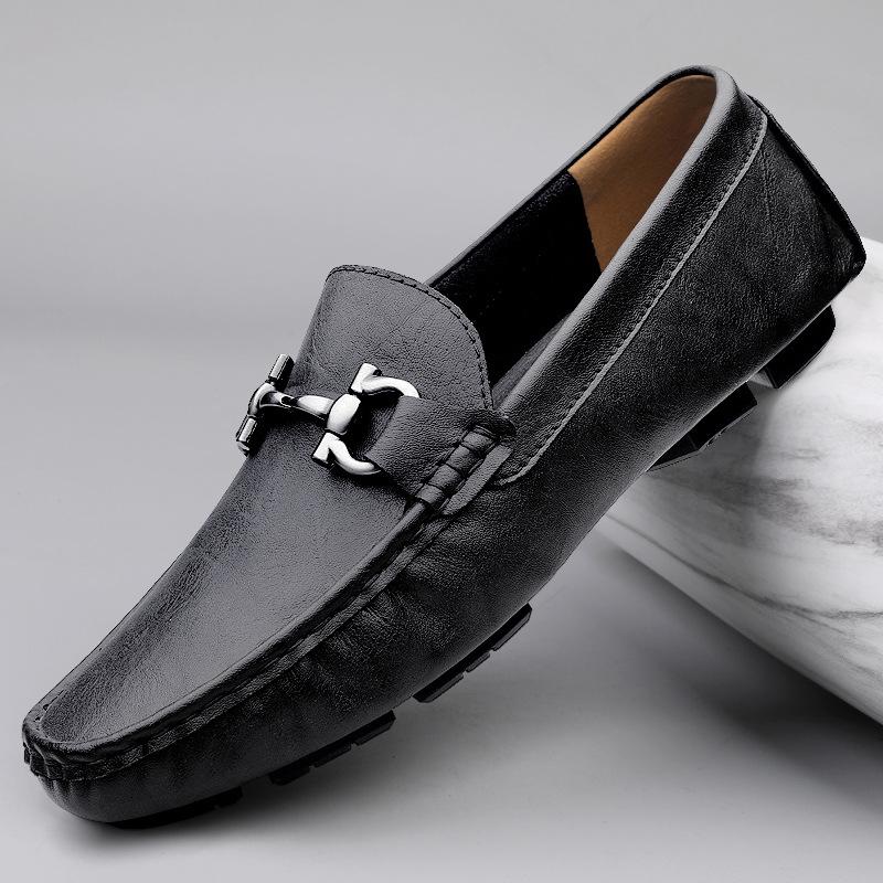 Men s Casual Leather Slip-On Driving Shoes - Stitched, Versatile, Large Size 40