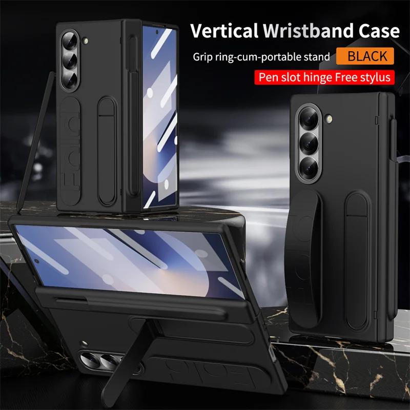 Pulseira Antiperda Business Suporte Oculto Capa Dobrável para Celular para Samsung Galaxy Z Fold 8 7 6 5 4 3 Proteção de Tela Capa Anti-queda