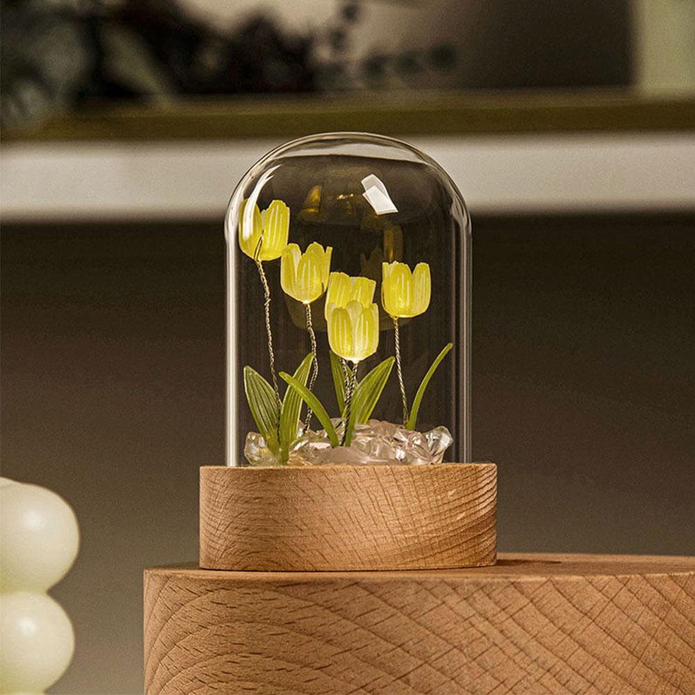 Tulip Flower Night Light With Glass Cover Handmade DIY Bedside Light LED Night Lamp Table Desk Lamp Bedroom Decor USB Mood Light