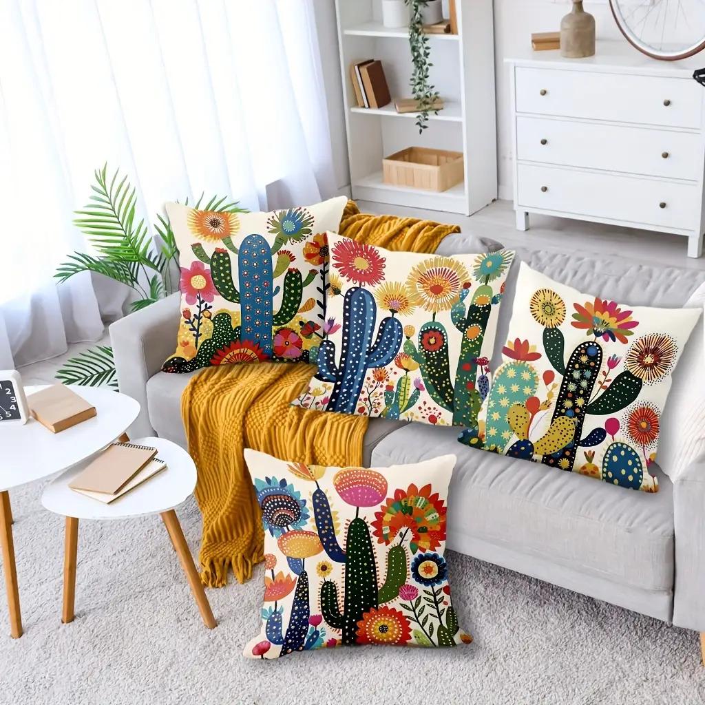 Desert Flower Cactus Pattern Digital Printing Pillow Cover Short Plush Suitable Living Rooms Bedrooms Sofas Throw Cushion Cover