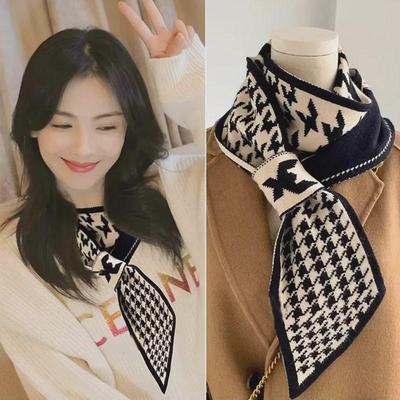 Houndstooth Women's Knitted Neck Scarf - 2024 New Winter Collection, High-End Faux Collar, All-Match Neck Protection.