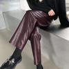 Women's Fall and Winter PU Leather High-waisted Draping Nine-minute Pants Leisure Straight Temperament Pants
