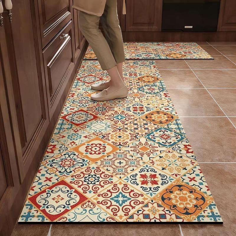 Kitchen Rug Absorbent Non-Slip Floor Mat Luxury Botanical Floral Carpet Diatom Mud Long Size Rugs Home Decor Alfombra De Cocina
