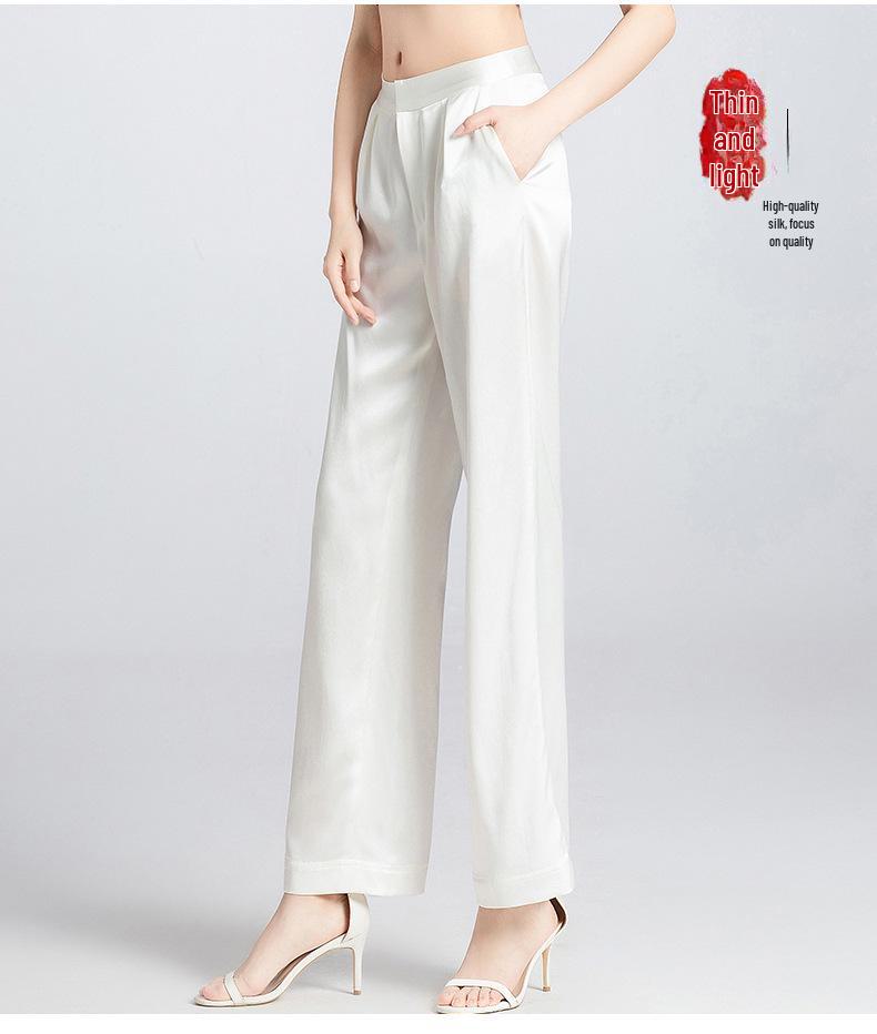 2025 Women's Mulberry Silk Wide-Leg Pants: Loose, White, Straight, Large Size, Casual Spring/Summer Wear