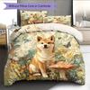 Shiba Inu and Fresh Flowers Pattern Bedding Home Decoration Birthday Gift (1 * duvet cover + 2 * pillowcase, without core)