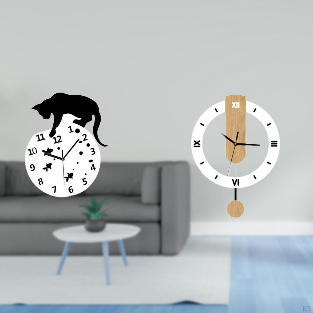 Silent Hanging Cat Wall Clock with Quiet Movement And Large Roman Numerals for Living Room Dining