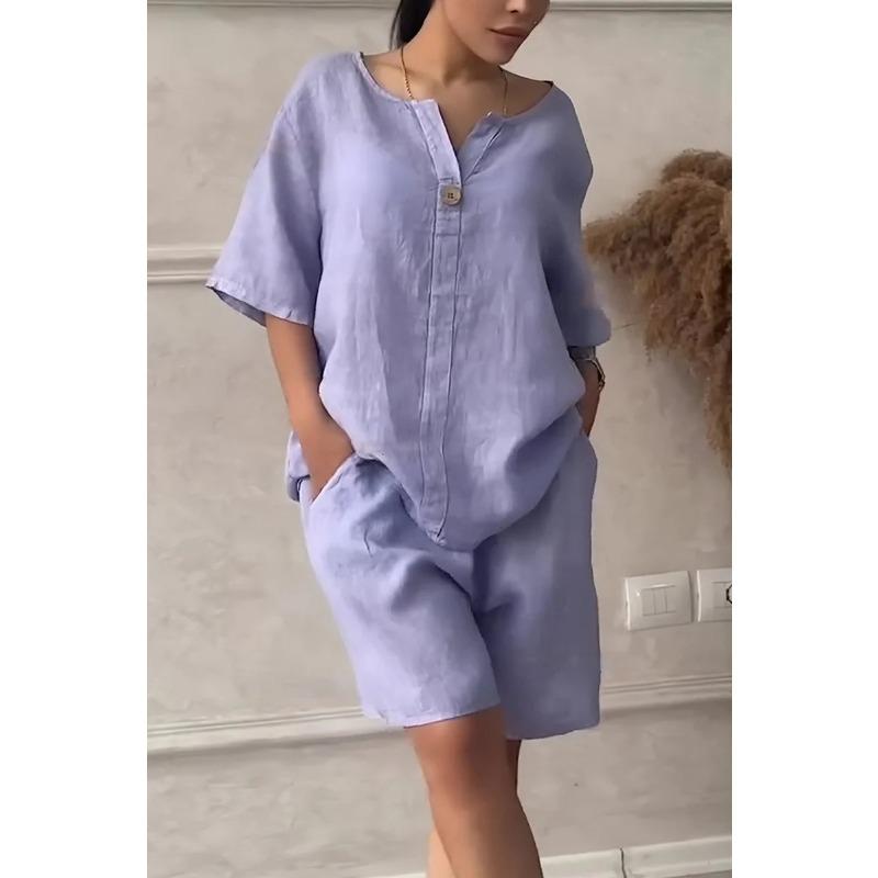 Sommer Damen Übergröße Hemdanzug High Waist Lockerer Shortsanzug