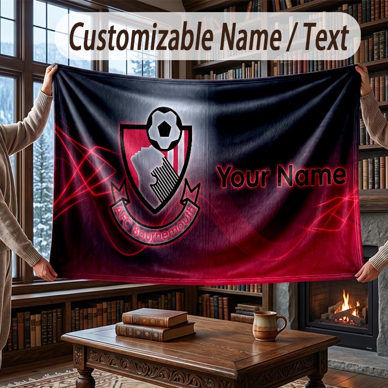 Custom Name Flannel Throw Blanket Bournemouth Football Pattern Warm Home Decoration