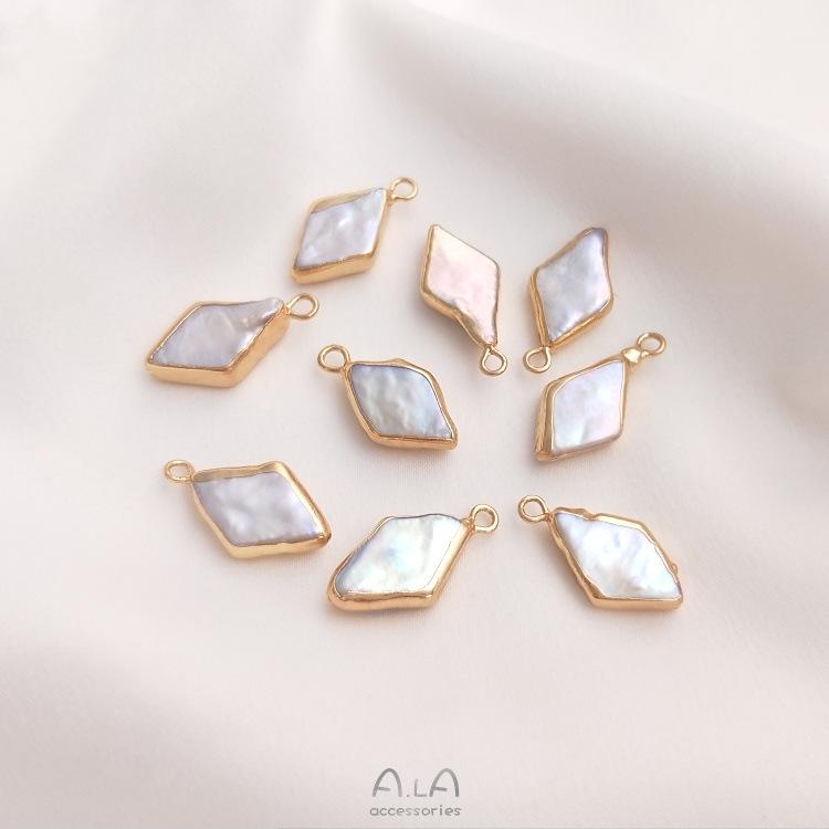 Natural Baroque Irregular Pearl Double Hole Rice Bead Flat Round Pendant for Handmade DIY Bezel Setting