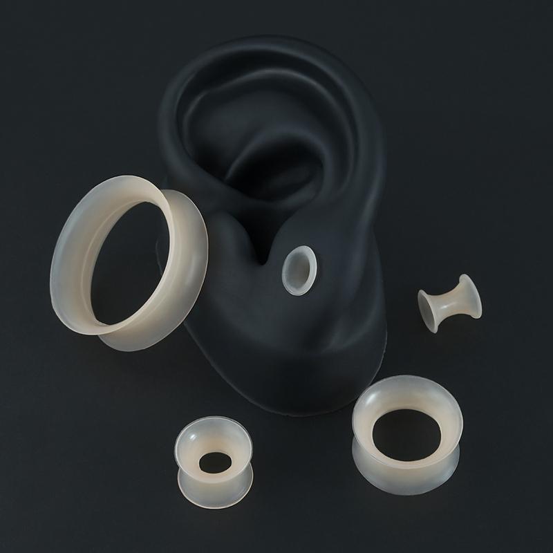 Pair Skin Thin Soft Flexible Ear Tunnels Double Flare Ear Plugs Flesh Tunnel Ear Gauge Expander Stretcher Earlets Earrings