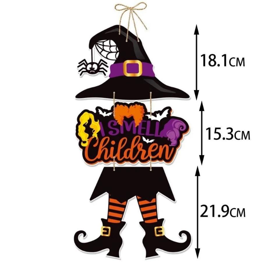 New Halloween Pumpkin Hanging Sign Spooky Witch Bat Pattern Trick Or Treat Banners Front Door Ornament Holiday Party Wall Decor