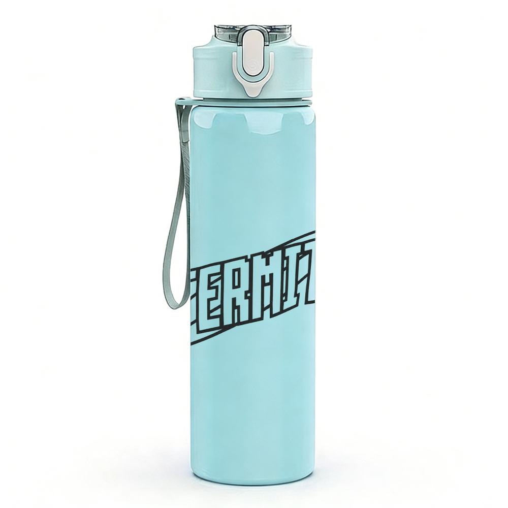 1PC Dark Band Group Rectangular Print 750ml Colorful Plastic Sports Water Bottle Leakproof Pop Up Lid with Straw for Outdoor Work Home Use