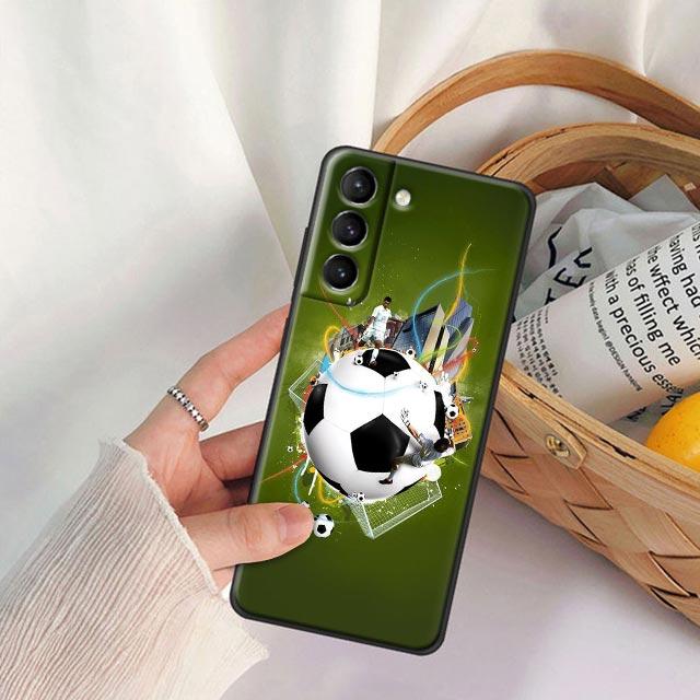 Fire Football Soccer Ball Phone Case For Samsung Galaxy S24 Ultra S23 5G S20 S21 23 FE S25 S22 S24FE Plus Case Black Soft Cover