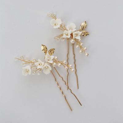 Handmade Pearl Floral Bridal Hair Accessories Women's Bobby Hair Pin Set for Wedding Alloy Material Elegant Headpiece
