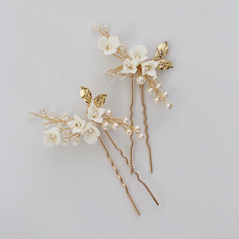 Handmade Pearl Floral Bridal Hair Accessories Women's Bobby Hair Pin Set for Wedding Alloy Material Elegant Headpiece