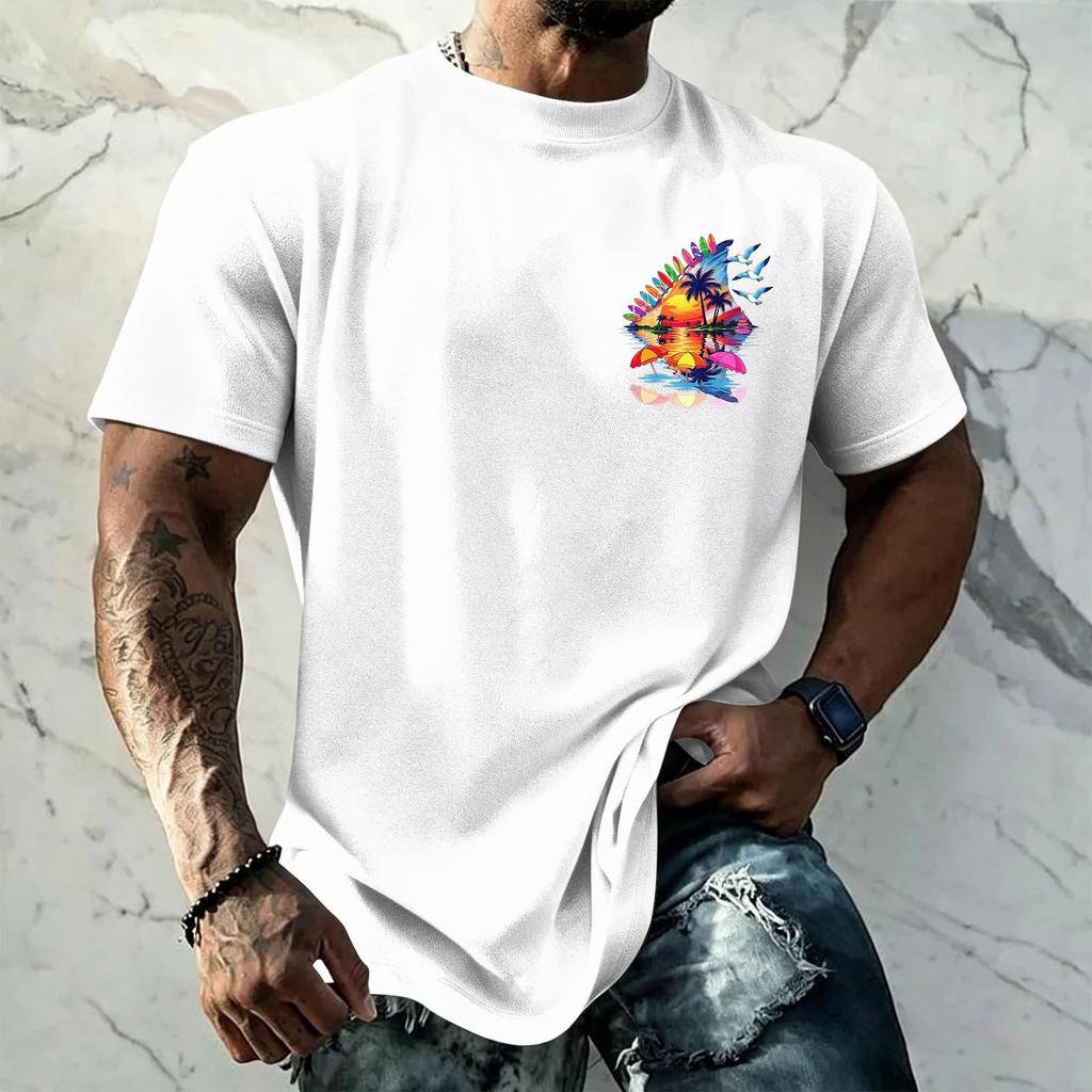 Men's Retro Hawaiian Texture Print Short Sleeve T Shirt Loose Fit Casual Summer Daily Wear Top Soft Fabric Breathable Design