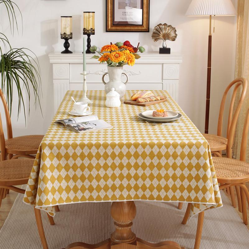 

Simple Yarn-Dyed Polyester-Cotton, Tablecloth, Retro Green Rhombus Cover Cloth, Coffee Table Tablecloth, Table Cloth, Cover Towel, Double-Sided Use 140X160CM
