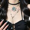 Summer blue flower fringed pearl long necklace fashion high sense light niche design collarbone chain neck chain
