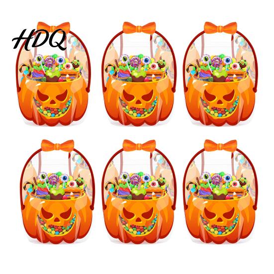 Candy Bag Set 2/4/6Pcs Clear Gift for Halloween Christmas Goodie Treat Bags Transparent Window Pouches with Handle Resealable Sealed Pouch