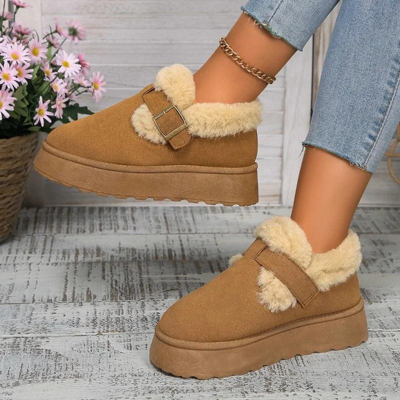 Cotton Shoes for Women Winter Fashion Thick Sole with Plush Snow Boots