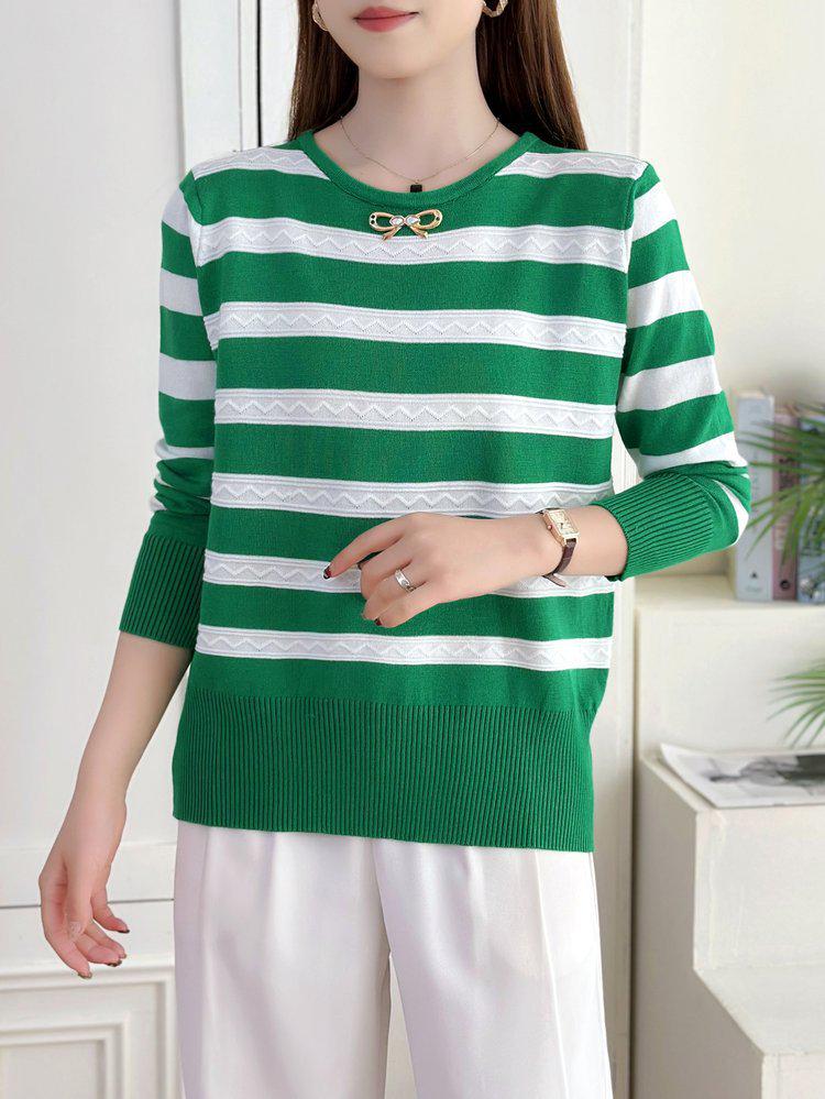

Spring Casual Women s Round Neck Knit Pullover Top One Size (Recommended for 90-145 catties)