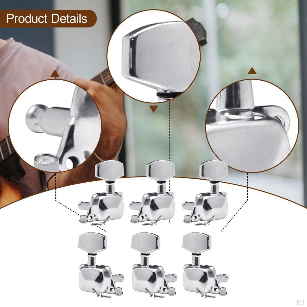 6x Guitar Tuners Sealed Tuning Pegs Metal Replace Parts 3+3 Enclosed String Keys