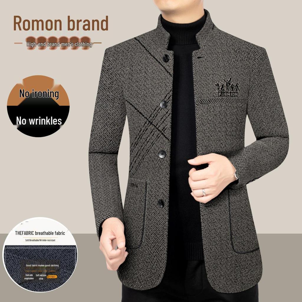 LOMON Men's Wool Jacket: Business Casual Autumn Outerwear for Middle-aged & Young, Plus Size, High-end Dad's Style.