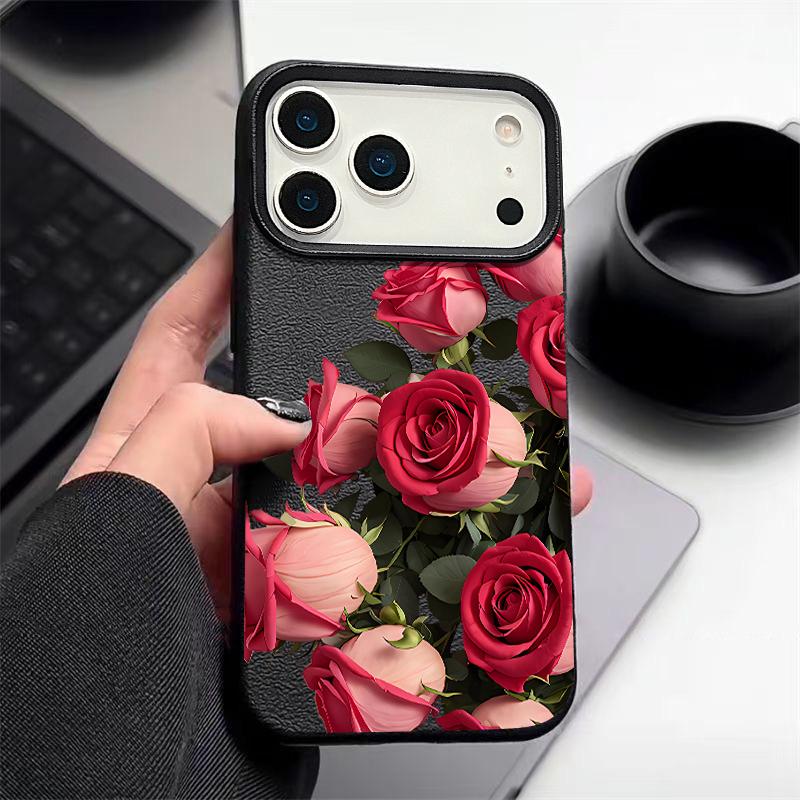 Luxury Rose Flower Phone Case For iPhone 17 Pro Max Funda iPhone 16 Pro Max 15 14 13 12 11 16e Air TPU Silicone Soft Cover Coque