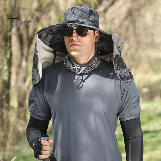 Dual Fan Solar Hat with Neck Flap USB Rechargeable UV Protection Cooling Fishing Foldable Men Women Fisherman Hiking Mountaineering Sun