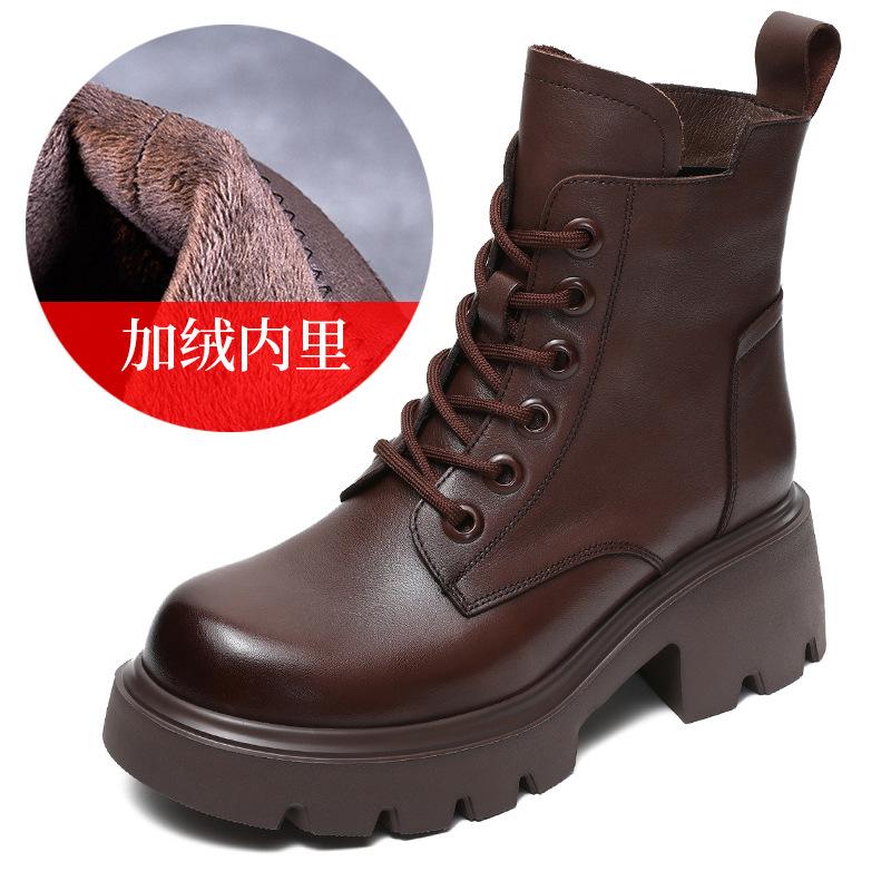 

Martin women s British style autumn and winter new retro leather short thick-soled heightening casual mid-tube single 40