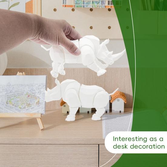 Articulated Rhino Statue White Rhino Figurine with Flexible Joints Rhino Fidget Toy for DIY Coloring Home Office Car Decoration