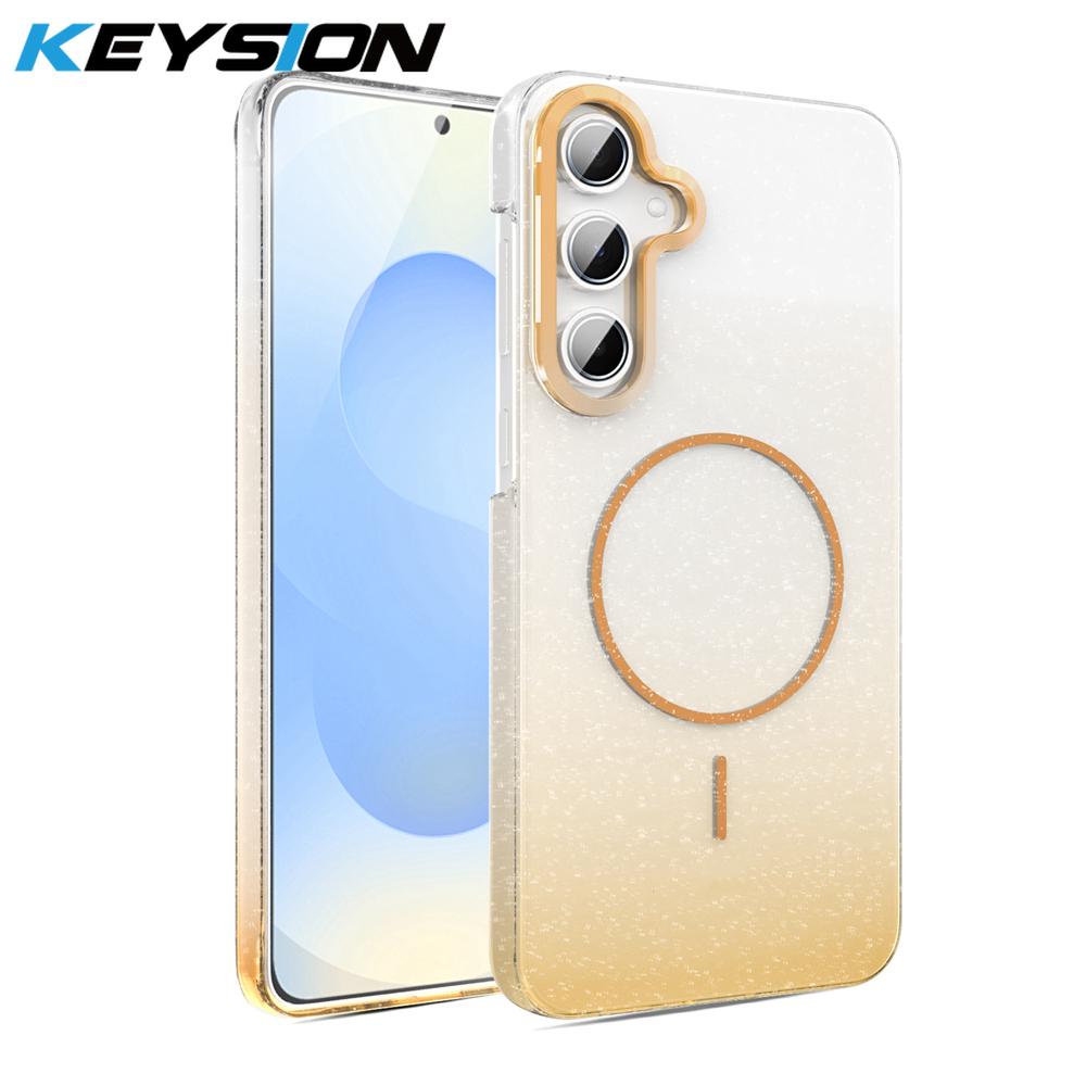 KEYSION Luxury Gradient Glitter Magnetic Phone Case for Samsung Galaxy A55 5G A35 A25 A15 A05S Transparent Hard PC Shockproof Cover