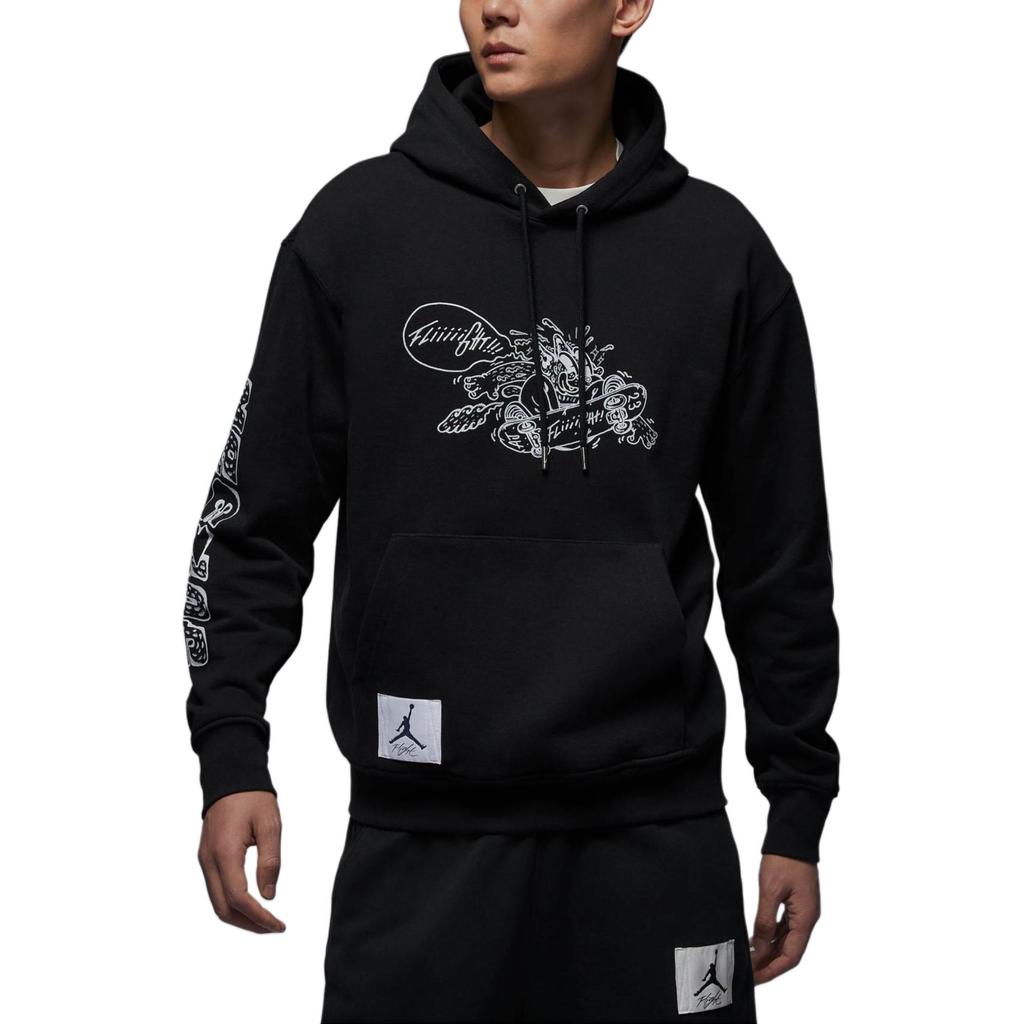 Jordan SS24 Cartoon Anime Thin Fleece Pullover Hoodie Long Sleeve American Vintage Sweatshirt Men Hoodies Black FV8595-010