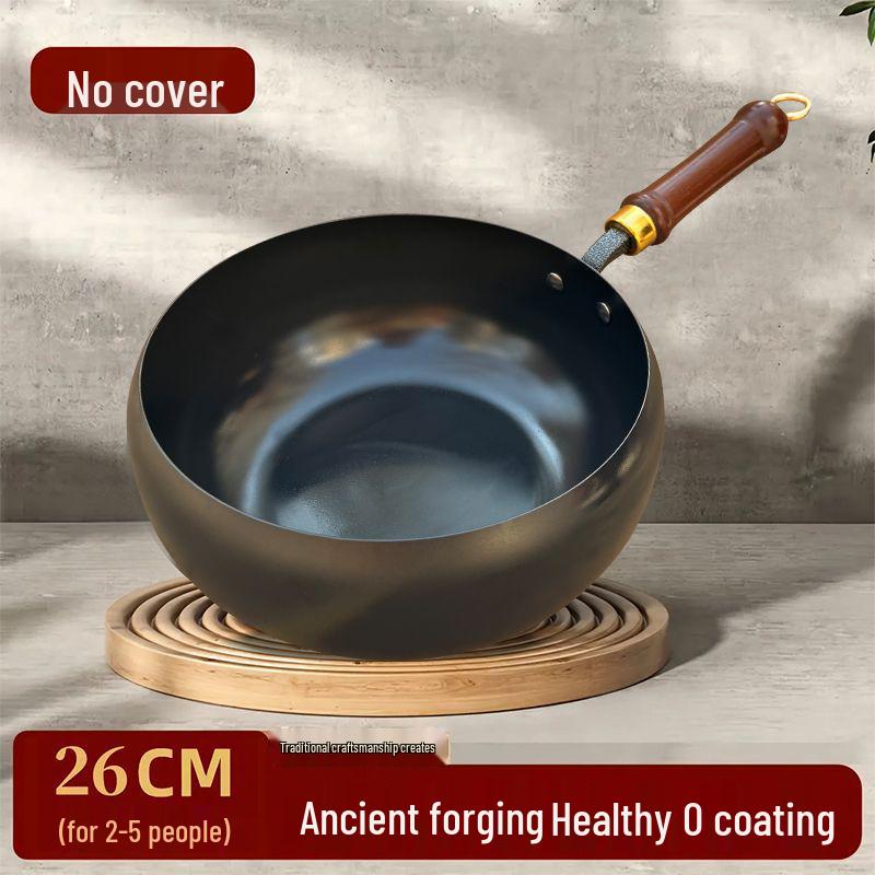Hand-Forged Large-Bellied Non-Stick Flat Bottom Iron Wok