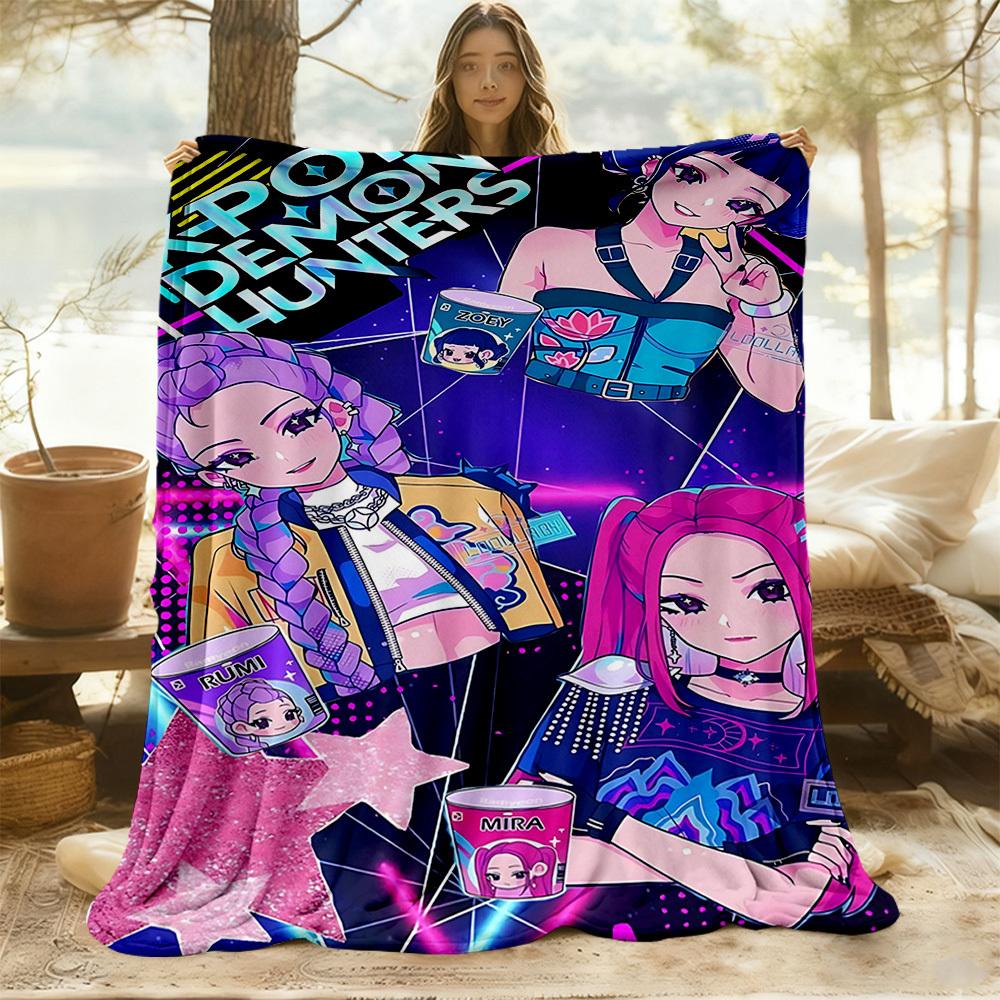 1pc K-Pop Demons Outdoor Blanket Lightweight Flannel, All-Season Use for Sofa, Bed, Travel, Camping, Living Room, Office, Couch067
