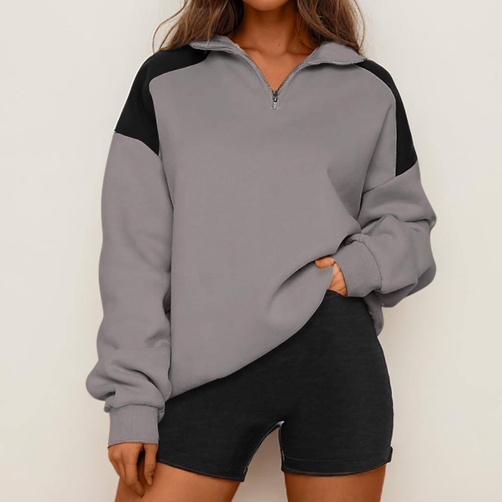 Womens Quarter Zip Pullover Sweatshirt Loose Fit Casual Plain Pullover Hoodie Lightweight Long Sleeve Top for Everyday Wear