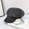 Jesień i Wiosna Retro Jednokolorowy Sztruksowy Beret Damski Koreański Wszechstronny Ośmiokątny Kapelusz Retro Beret z Daszkiem