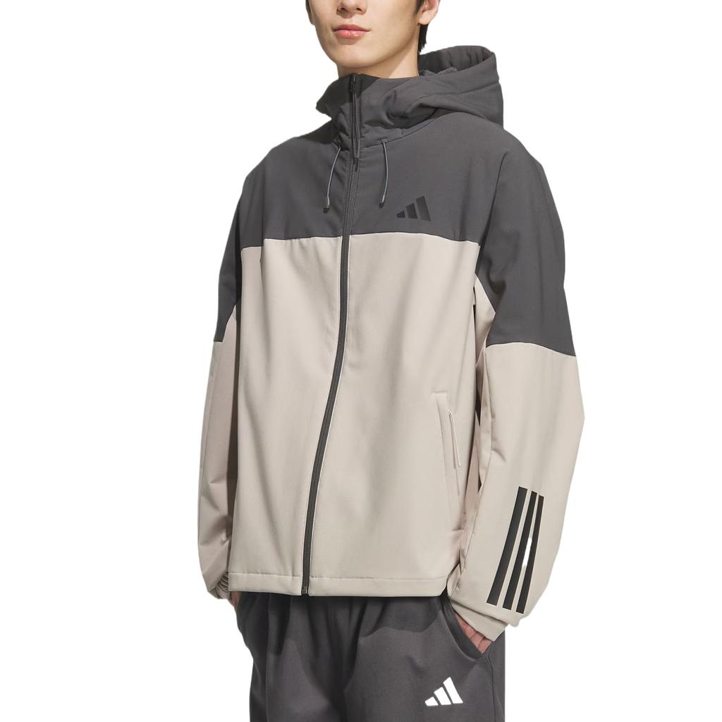 adidas Softshell Sports Fleece Lined Hooded Comfortable Jacket Unisex Beige KF5231