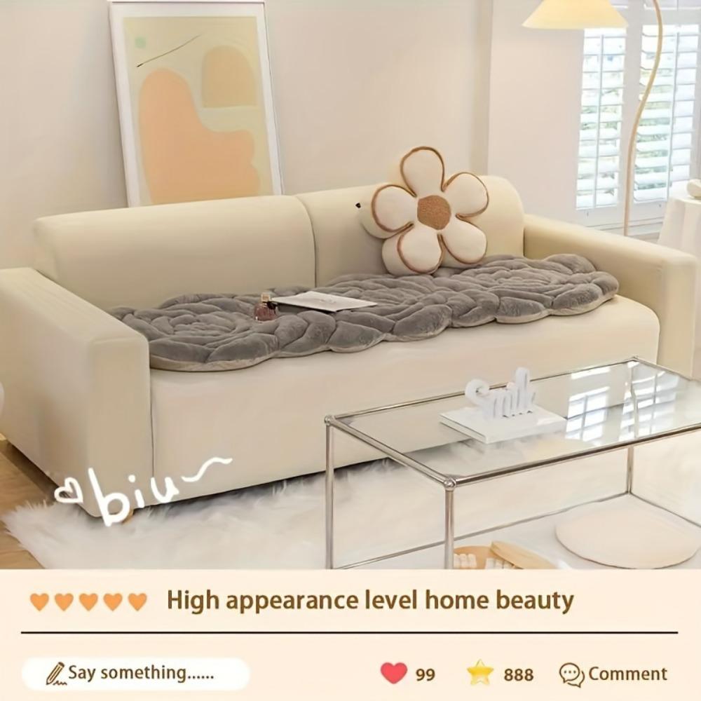 Boho Style Quilted Throw Sofa Cover Thick Short Plush Slip-Resistant Couch Protector Pad  Pet-Friendly Furniture Slipcover for Armchair To 4-Seater