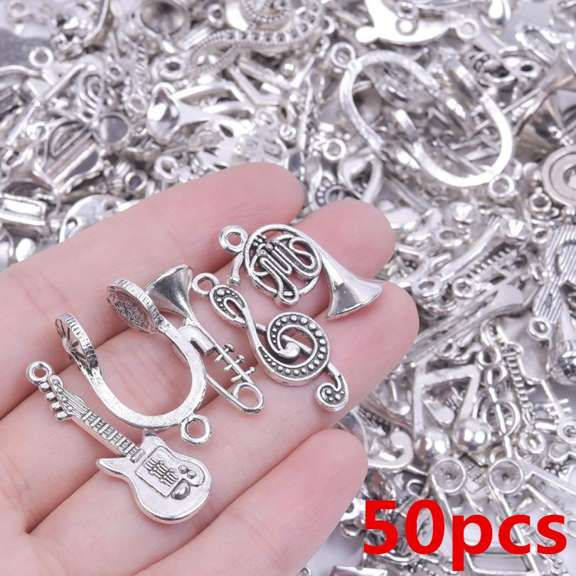 Vintage Music Series Random Mix Wing Guitar Musical Note Bulk Charms For Jewelry Making Supplies Metal Tape Pendant DIY Material