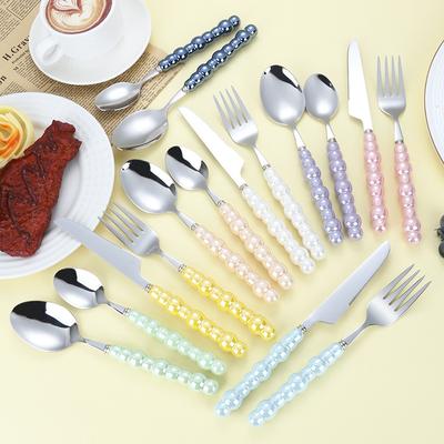 4-teiliges Mode-Perlgriff-Besteckset Kreativität Edelstahl Messer Gabel Westliches Steak Tischgeschirr Tischdeko Geschenke