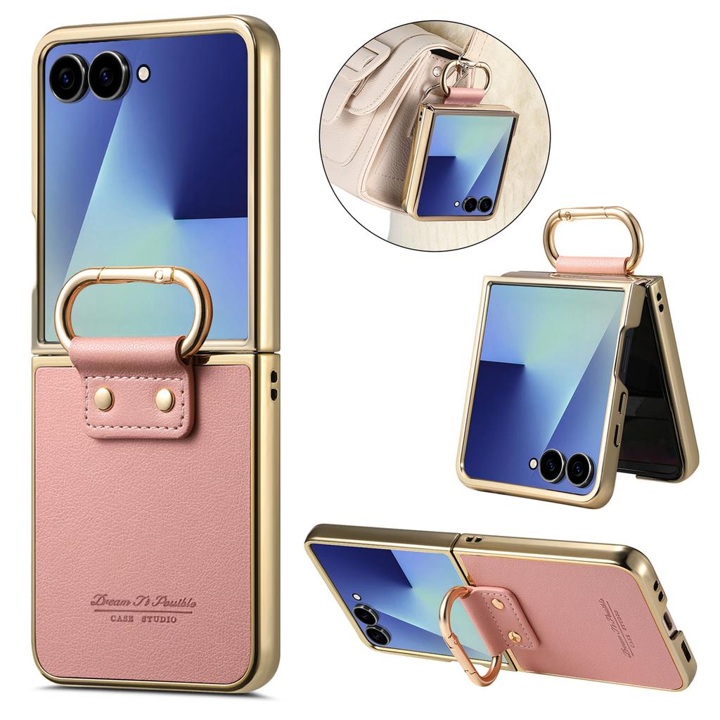 Luxury Business Ring Holder Leather Case for Samsung Galaxy Z Flip 7 6 5 4 5G Flip7 FE Flip6 Shockproof Electroplated Edge Cover
