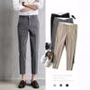 Men's Elastic Straight Leg Pants, Business Casual Cropped Pants, Men's Formal Suit Pants, Solid Color