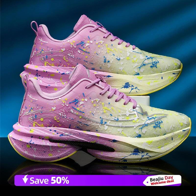 

Men Running Shoes Carbon Plate Marathon Speciality Sports Breathable Lightweight Women s Comfortable Nonskid Leisure Sneakers 45 фіолетовий