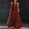 2026 summer neck V-neck cotton and linen dress, loose sleeveless vacation style pendulum long dress summer linen dress