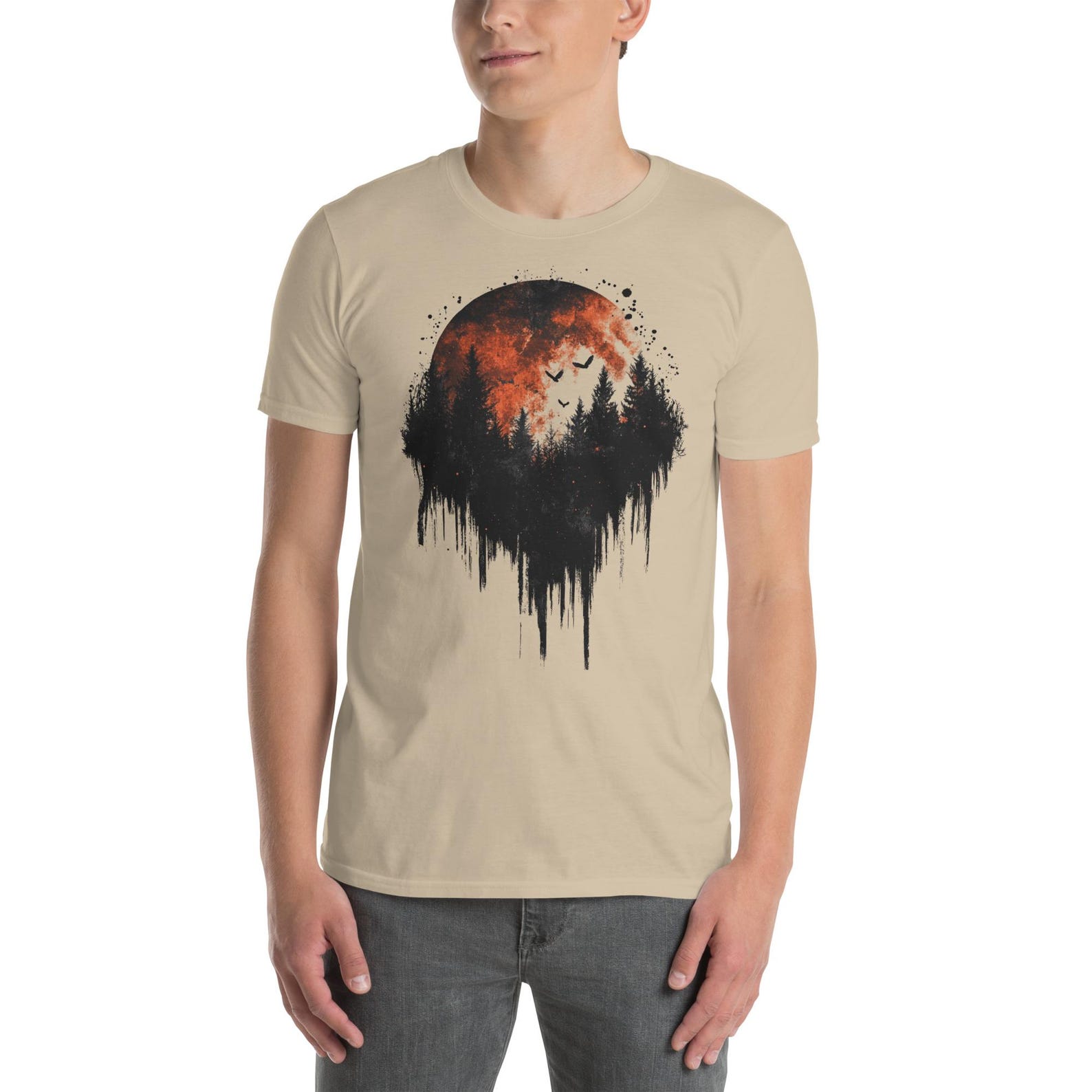 Red Moon Halloween T-Shirt: Spooky Forest Graphic Tee M