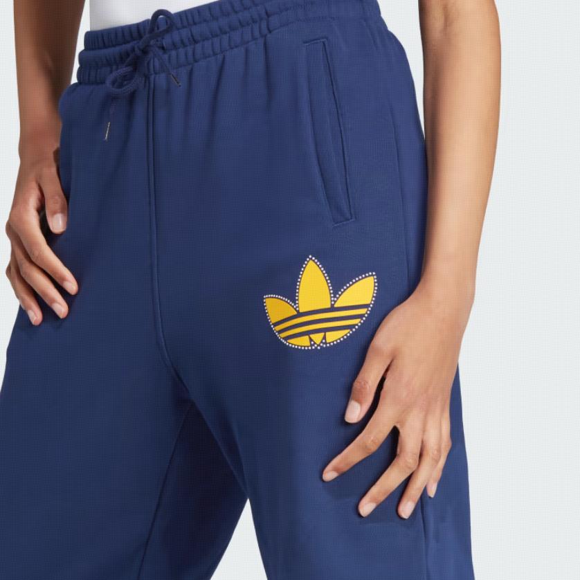 Adidas Originals Pearl Trefoil Cuffed Sweatpants Logo Print Drawstring Loose Fit Joggers Women Bottoms Dark-Blue IL2423